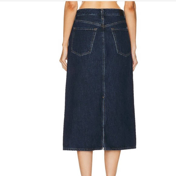 Goldsign Low Slung Dark Wash Midi Skirt Size 26 - Picture 2 of 9